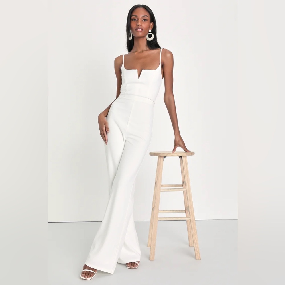Lulu’s Cheers to Chic Ivory Sleeveless Wide-Leg Jumpsuit